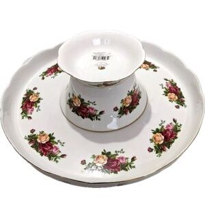 Royal Albert Old Country Roses Cake Platter & Chip/Vegetable Dip